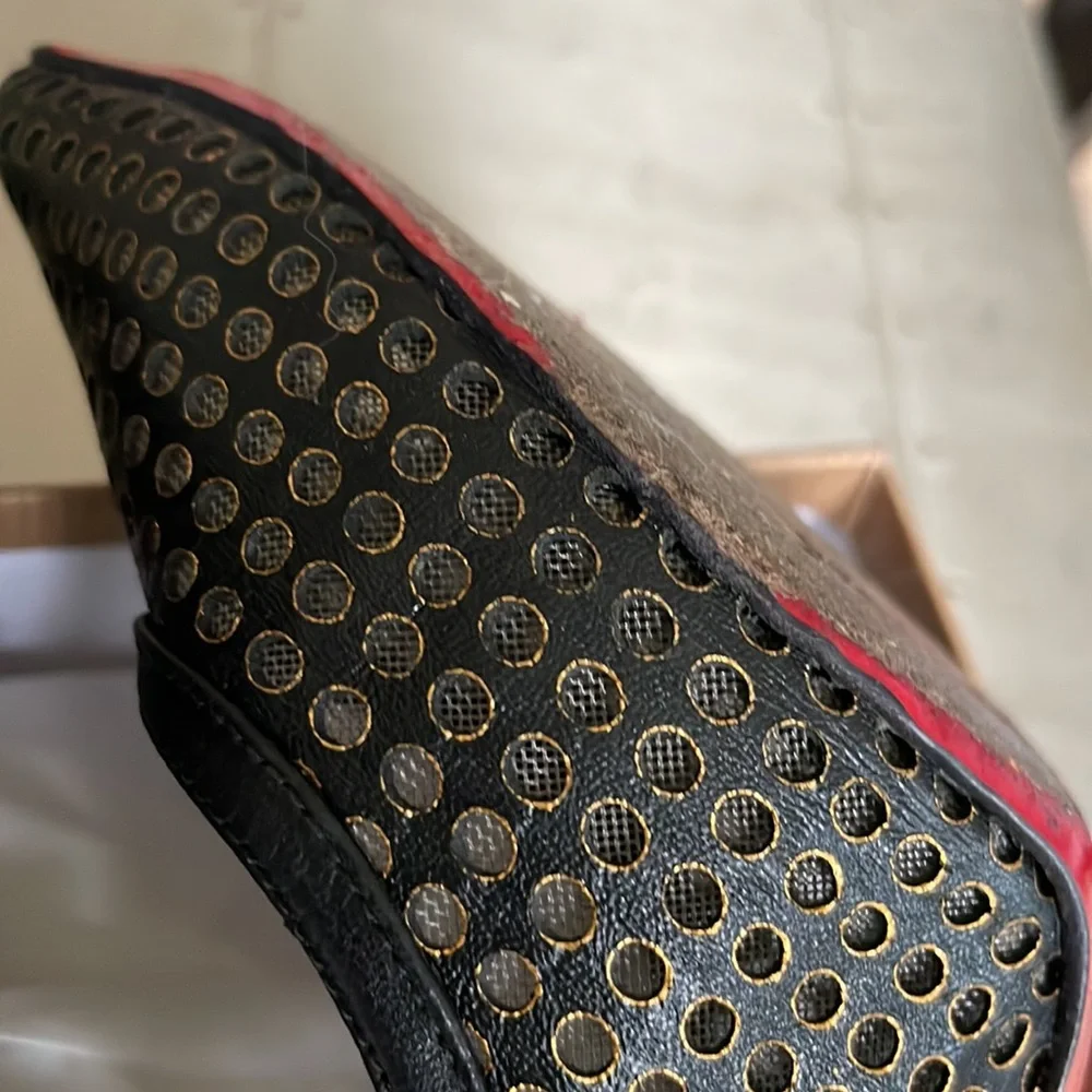 christian louboutin guni black leather gold spike stiletto sz 38.5 preowned